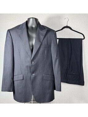 Versace Collection Mens Wool Suit 44 Waist 35” Navy Blue Pinstripe Model 28UX1R
